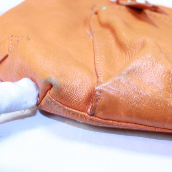 Cole Haan Orange Pebbled Leather Double Braided Handle Footed Large Tote Bag - Picture 13 of 16